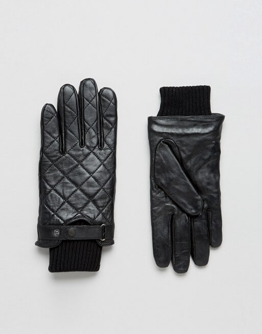 barbour black leather gloves